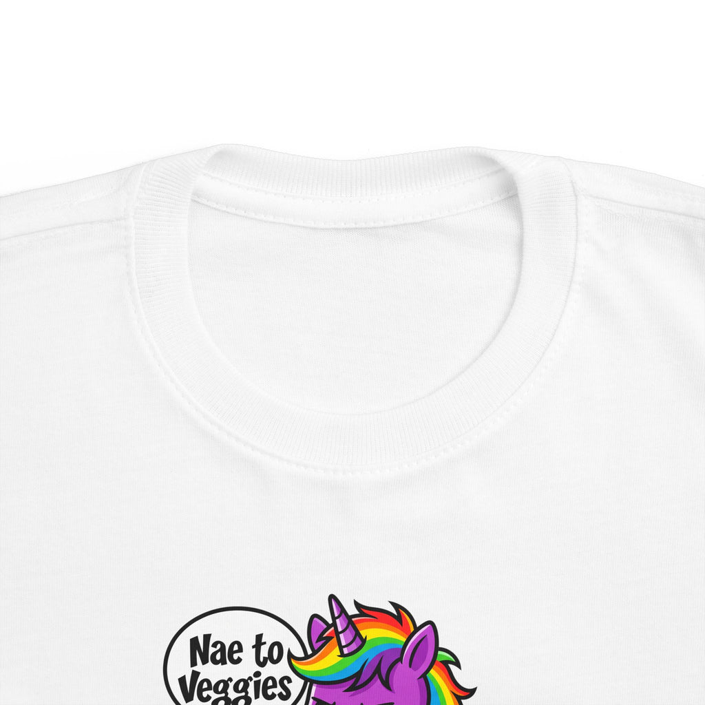 Toddler Unicorn Tee — Cute Purple Unicorn Saying "Nae to Veggies"