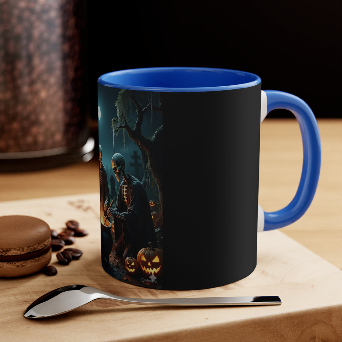 Halloween Skeleton Cauldron Mug — Spooky Pumpkin Night Coffee Cup