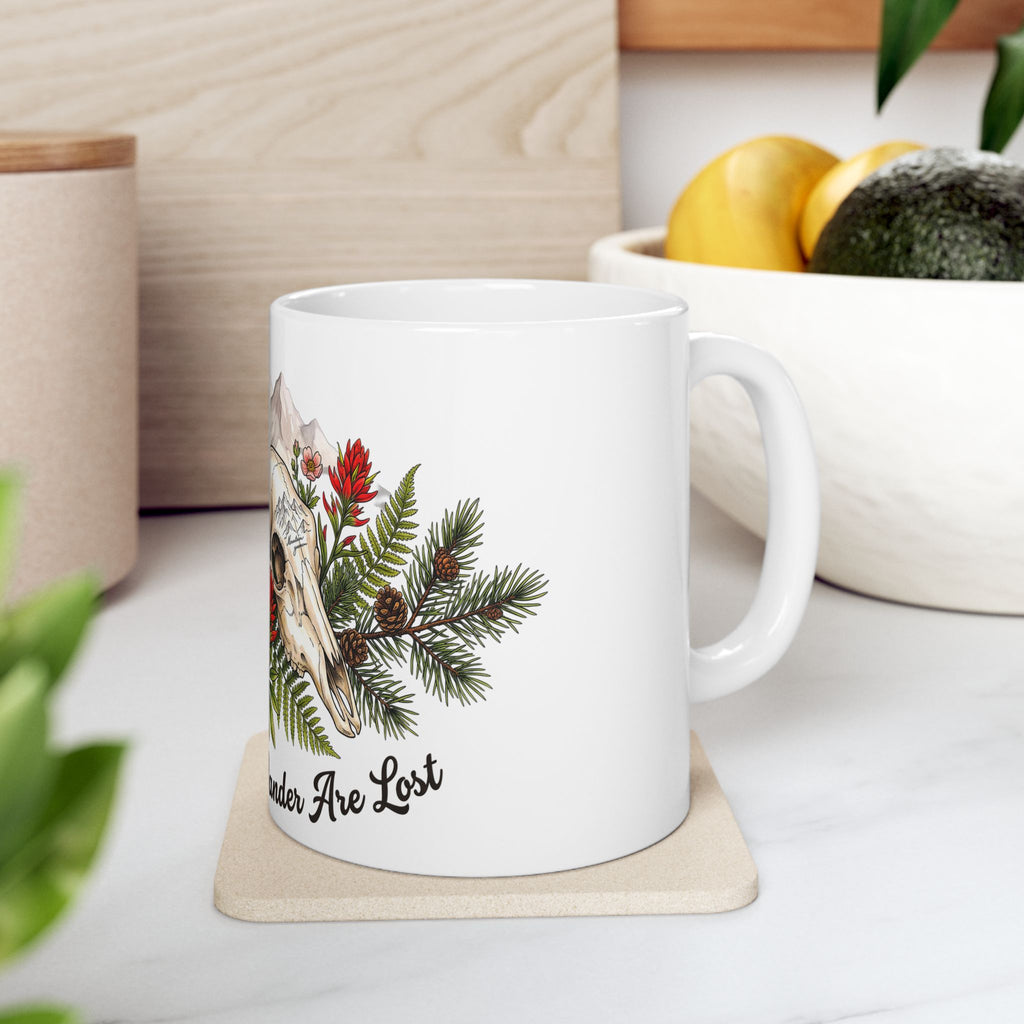 Adventure Compass Ceramic Mug — "Not All Who Wander Are Lost" Coffee Cup