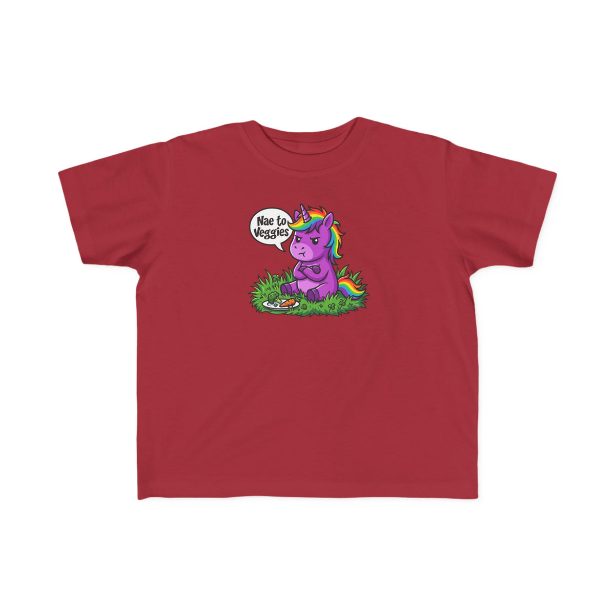 Toddler Unicorn Tee — Cute Purple Unicorn Saying "Nae to Veggies"