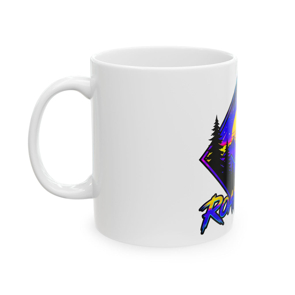 Roam Free Mountain Sunset Ceramic Mug — Adventure Travel Coffee Cup (11oz/15oz)