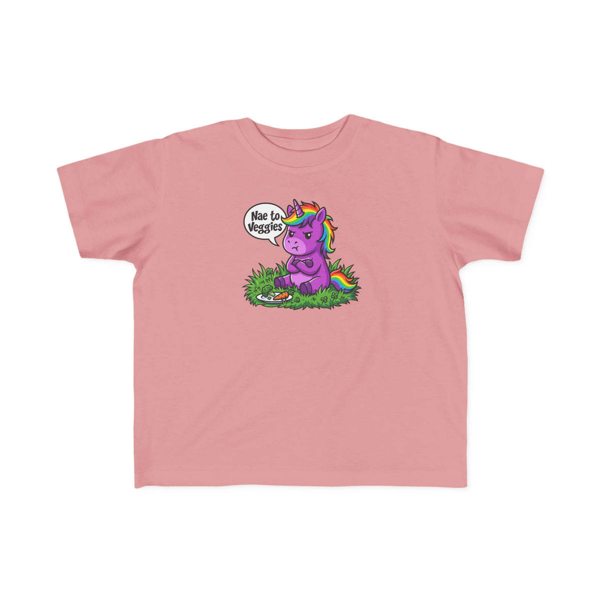Toddler Unicorn Tee — Cute Purple Unicorn Saying "Nae to Veggies"