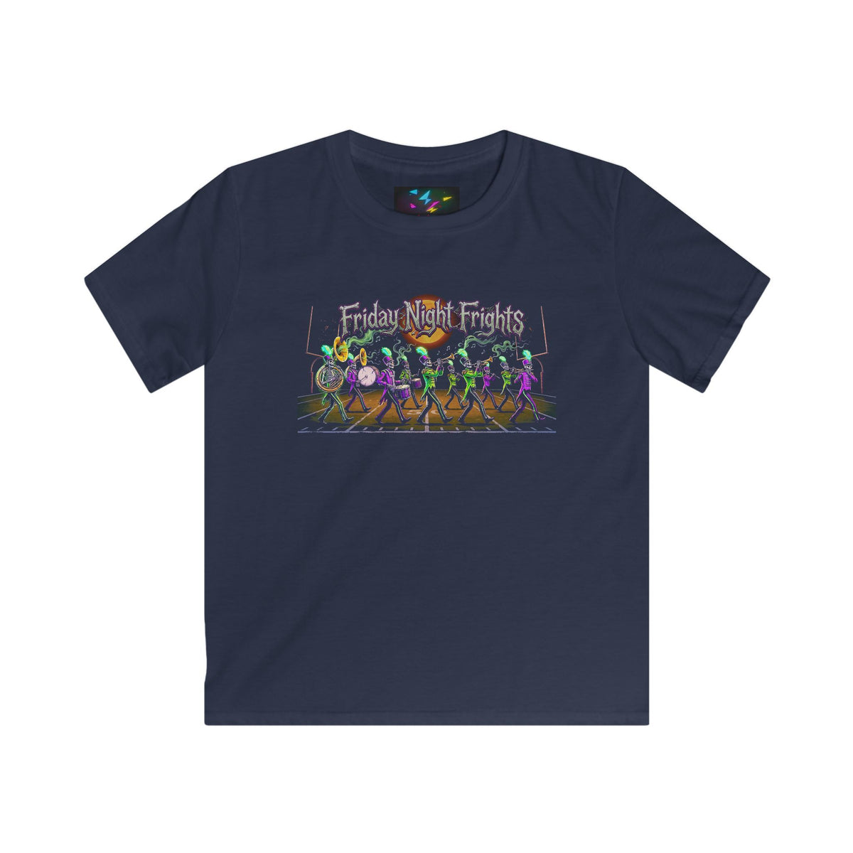 Kids Tee — "Friday Night Frights" Halloween Skeleton Parade Shirt