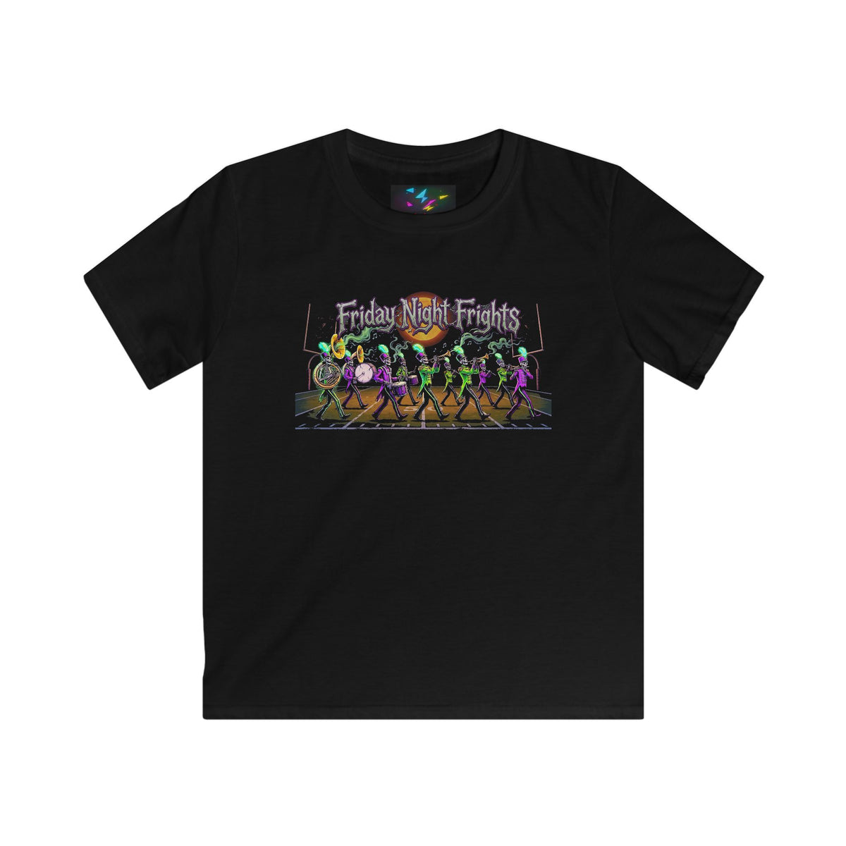 Kids Tee — "Friday Night Frights" Halloween Skeleton Parade Shirt