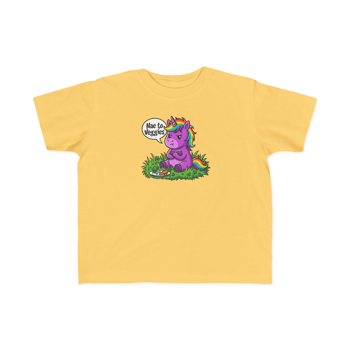Toddler Unicorn Tee — Cute Purple Unicorn Saying "Nae to Veggies"
