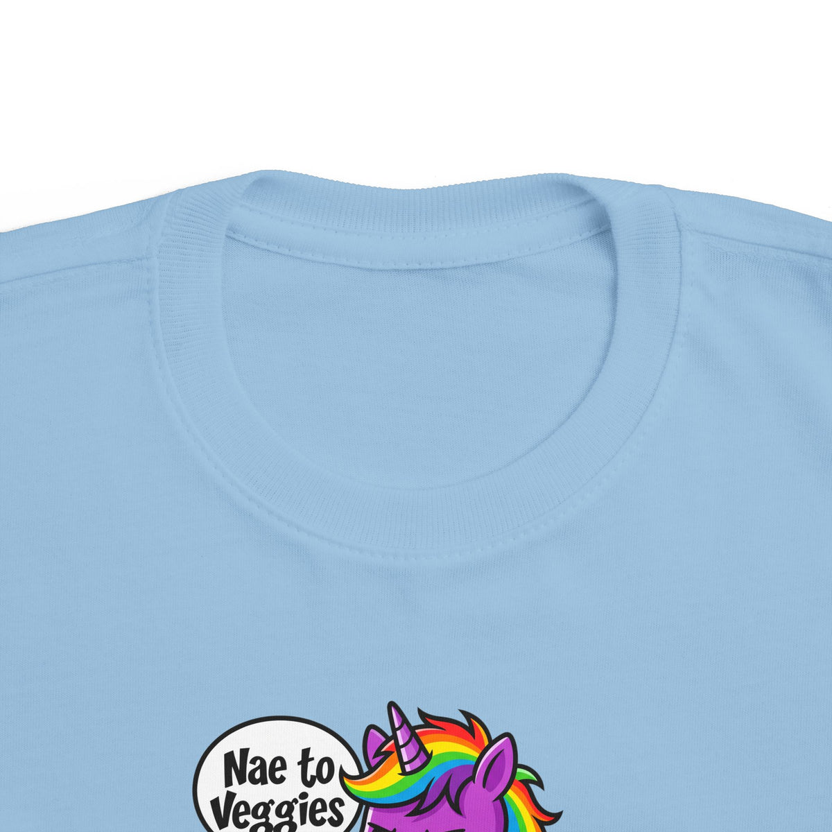 Toddler Unicorn Tee — Cute Purple Unicorn Saying "Nae to Veggies"