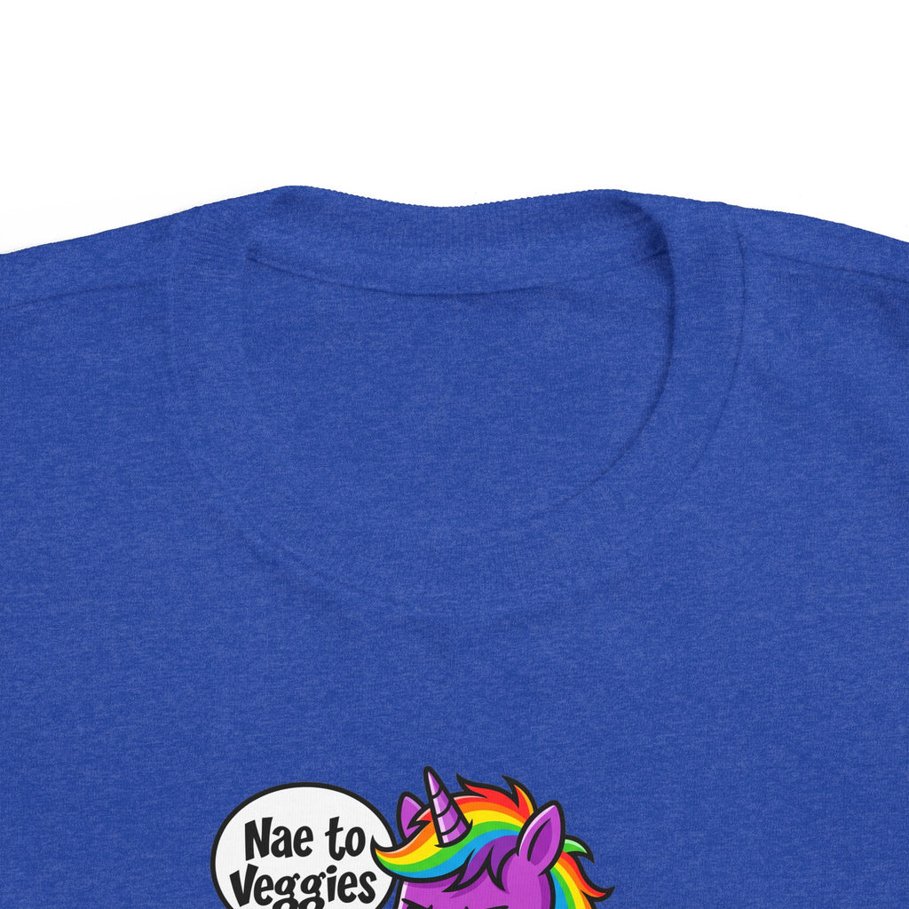 Toddler Unicorn Tee — Cute Purple Unicorn Saying "Nae to Veggies"