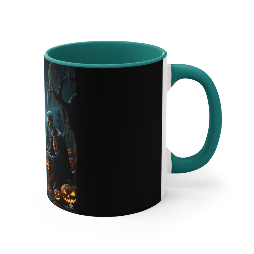 Halloween Skeleton Cauldron Mug — Spooky Pumpkin Night Coffee Cup