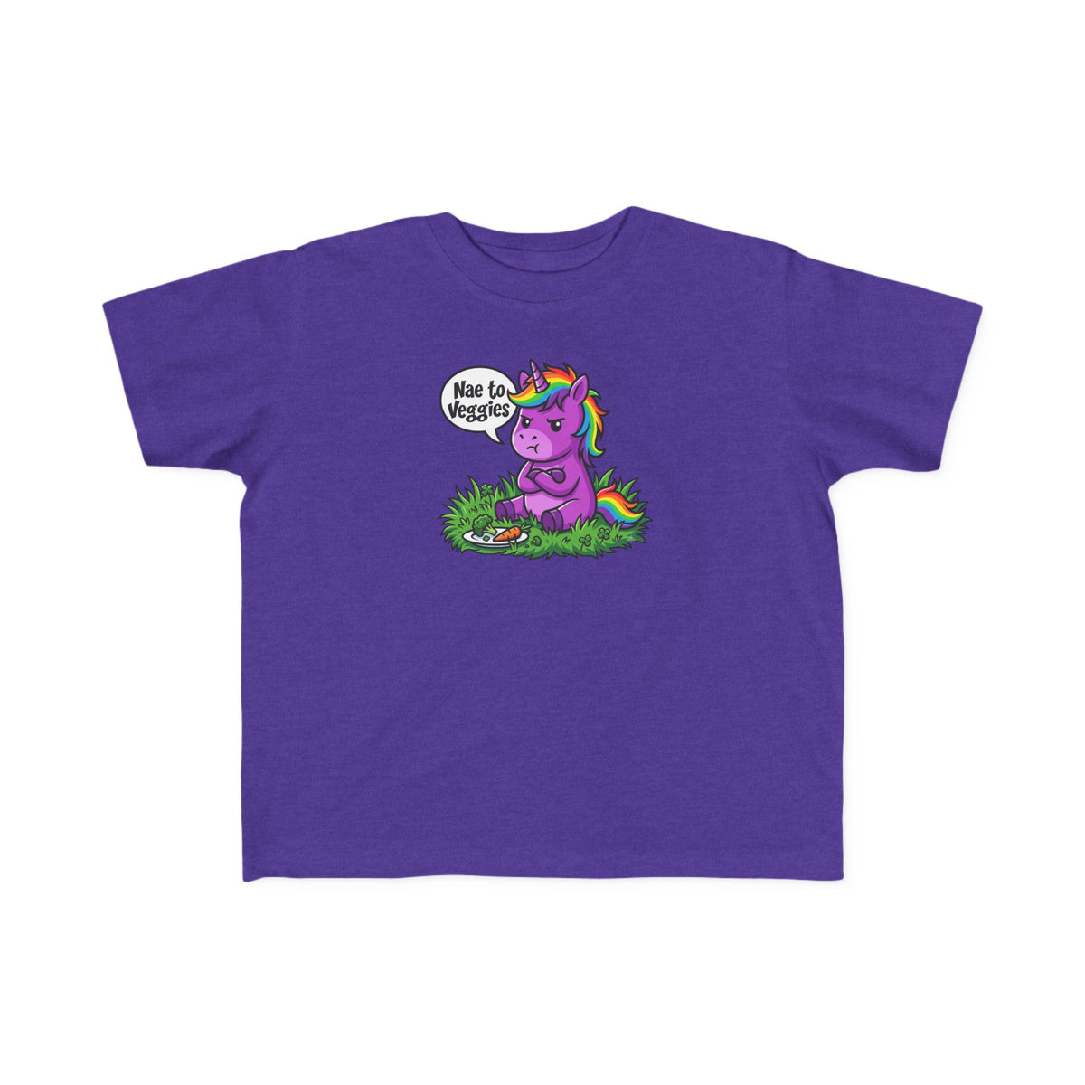 Toddler Unicorn Tee — Cute Purple Unicorn Saying "Nae to Veggies"