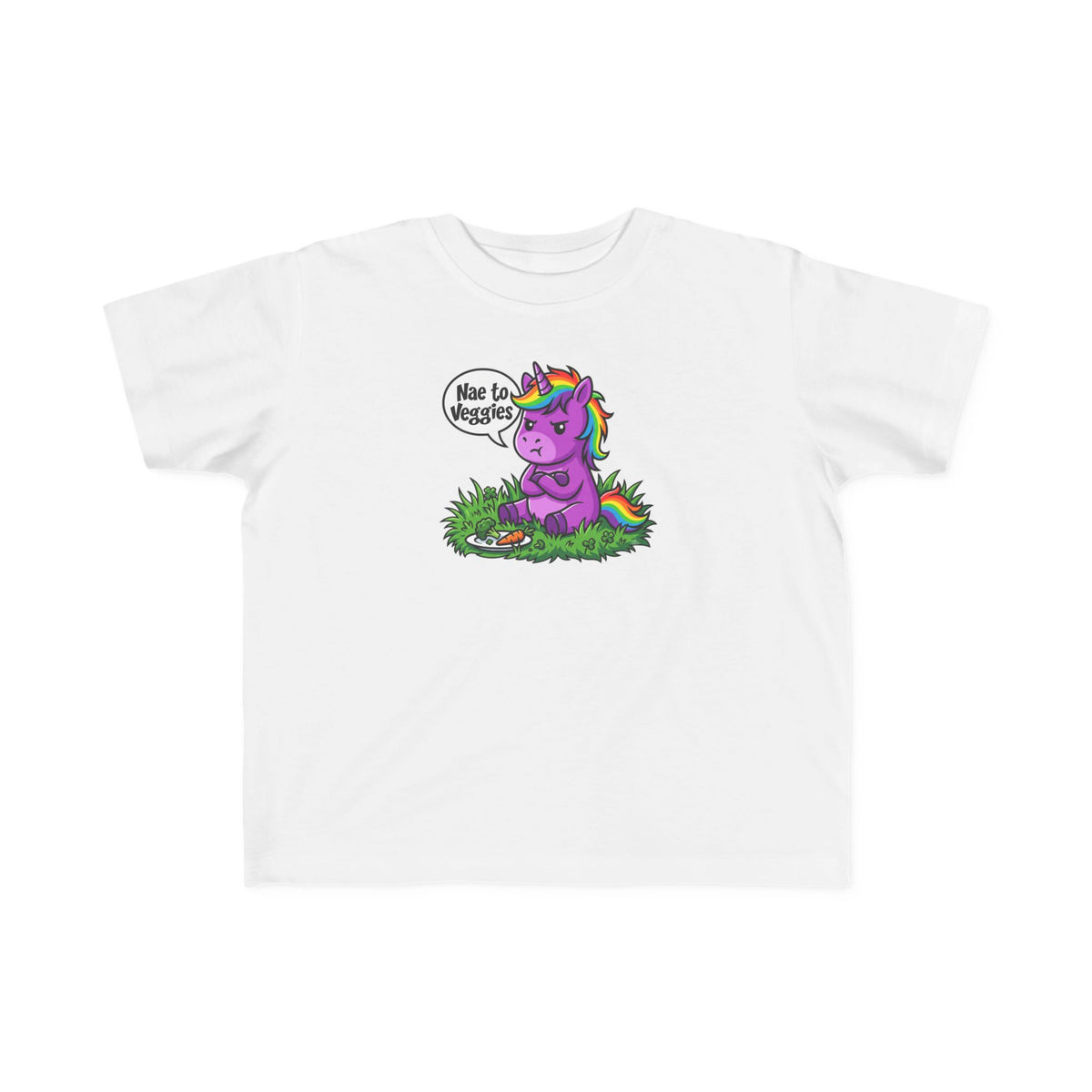 Toddler Unicorn Tee — Cute Purple Unicorn Saying "Nae to Veggies"