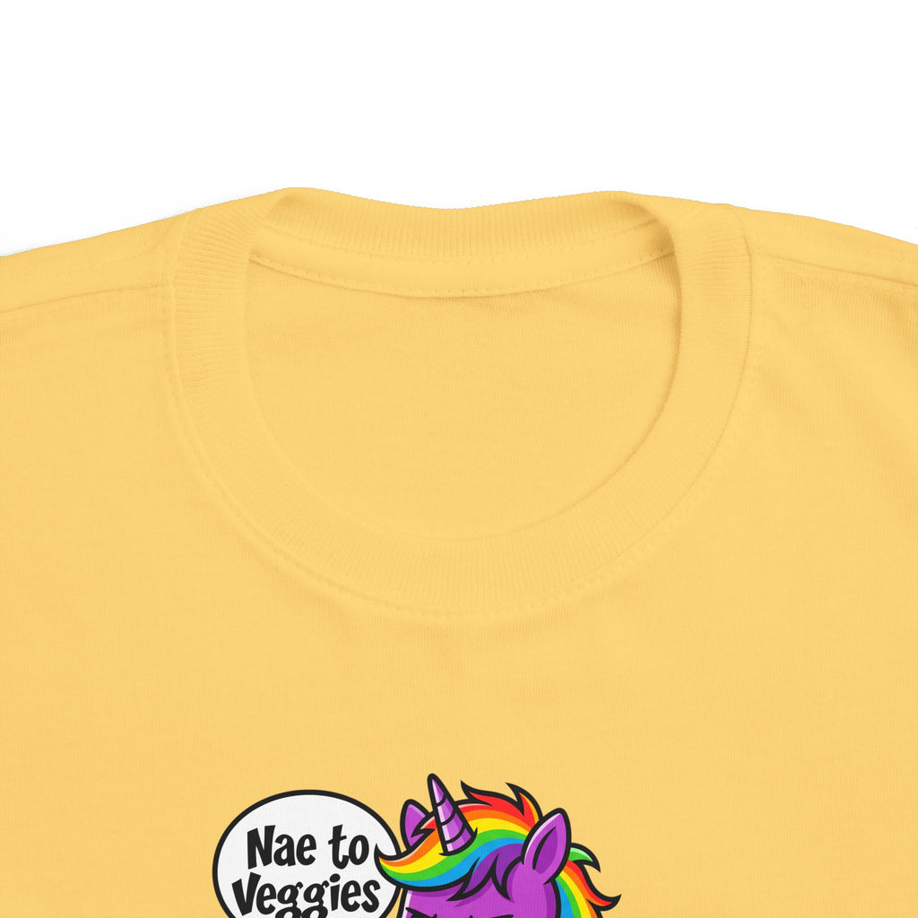Toddler Unicorn Tee — Cute Purple Unicorn Saying "Nae to Veggies"