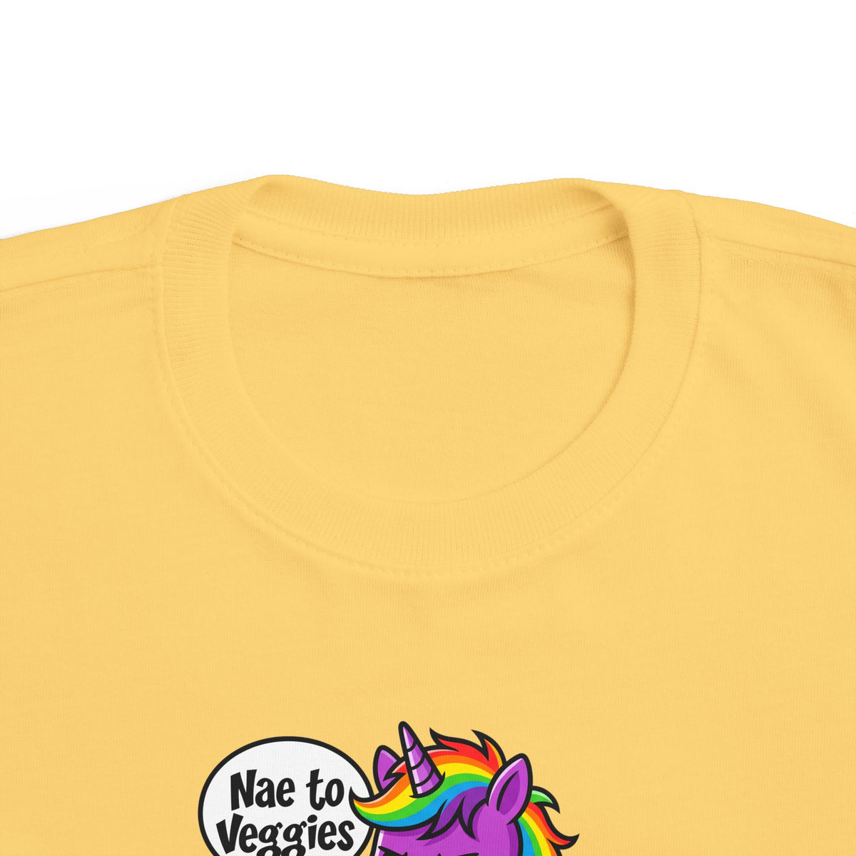 Toddler Unicorn Tee — Cute Purple Unicorn Saying "Nae to Veggies"