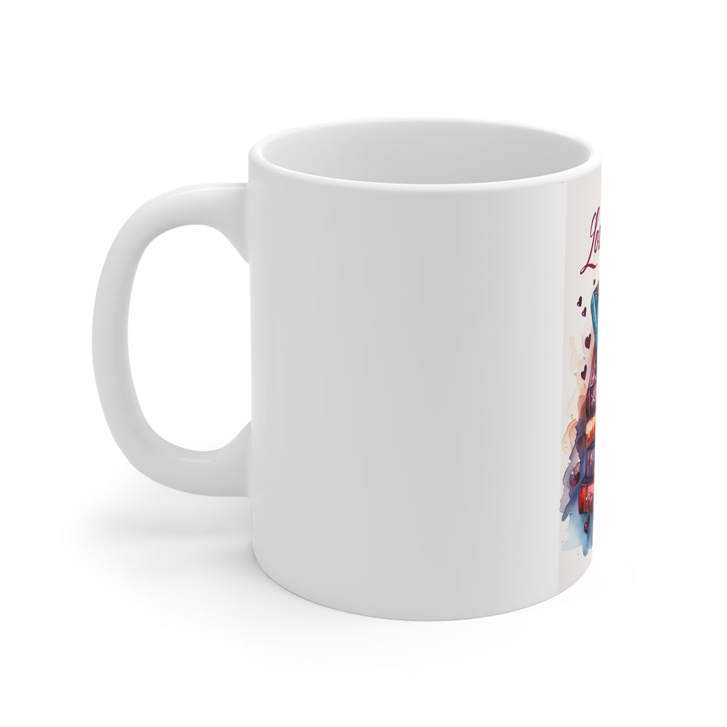 Love Books Ceramic Mug — Stack of Heart-Decorated Books Coffee Cup