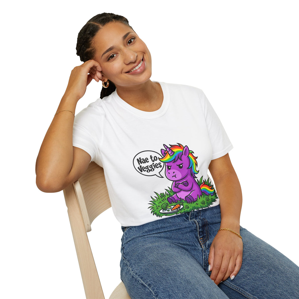 Unicorn T-Shirt — "Nae to Veggies" Funny Rainbow Unicorn Tee