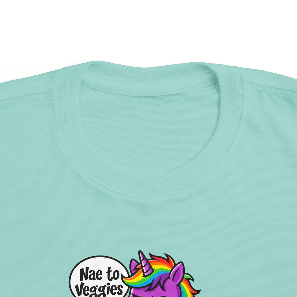 Toddler Unicorn Tee — Cute Purple Unicorn Saying "Nae to Veggies"