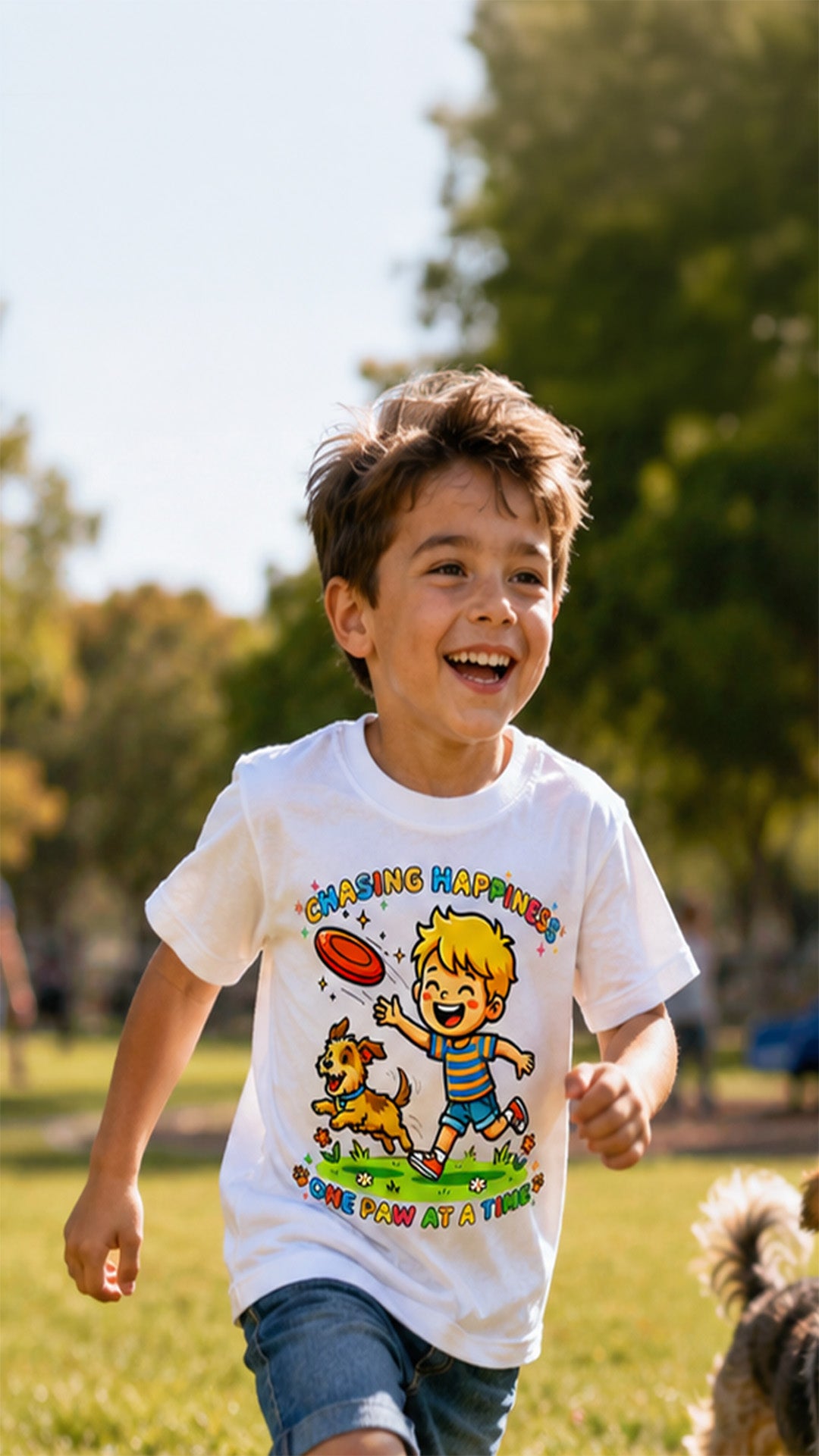 Toddler T-Shirt — "Chasing Happiness One Paw at a Time" Cute Dog & Boy Playtop