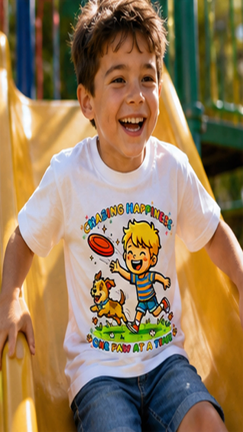 Toddler T-Shirt — "Chasing Happiness One Paw at a Time" Cute Dog & Boy Playtop