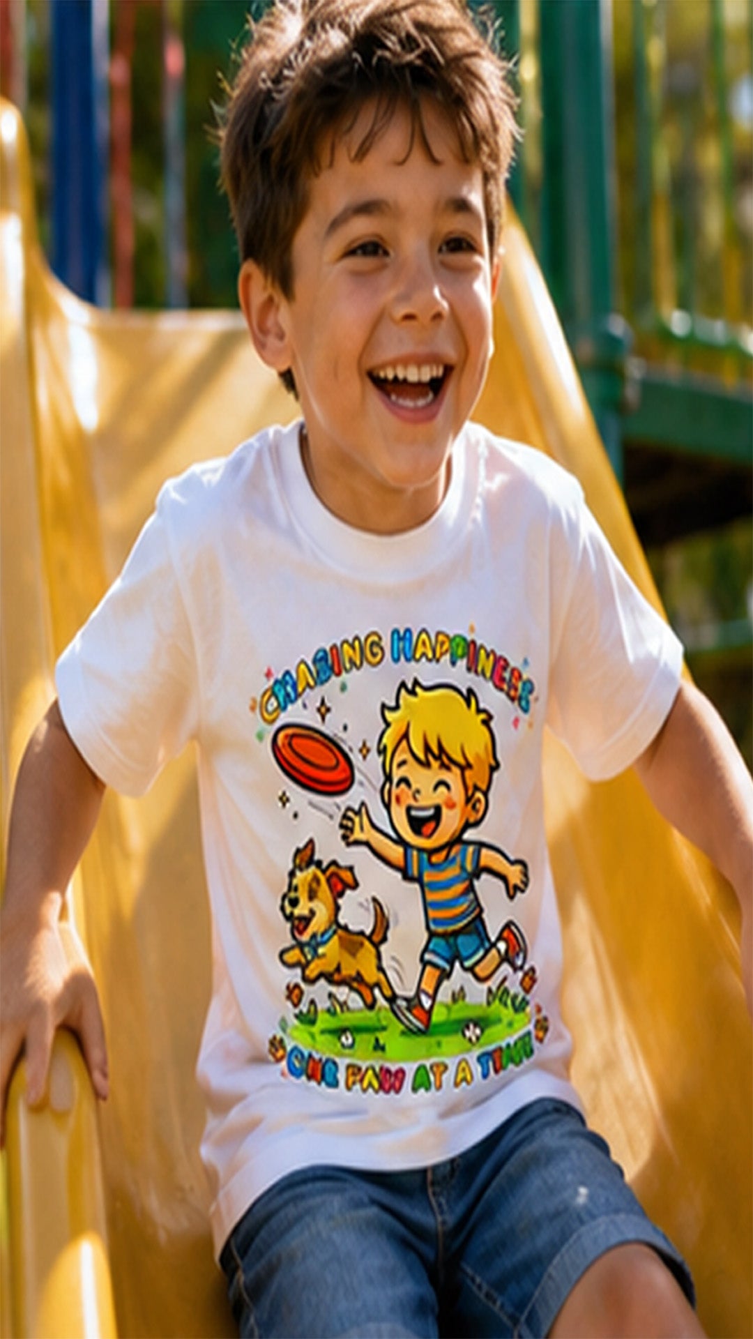 Toddler T-Shirt — "Chasing Happiness One Paw at a Time" Cute Dog & Boy Playtop