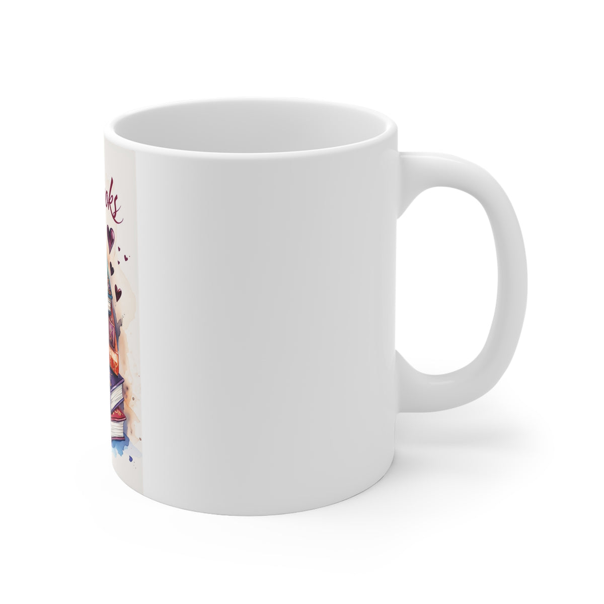 Love Books Ceramic Mug — Stack of Heart-Decorated Books Coffee Cup