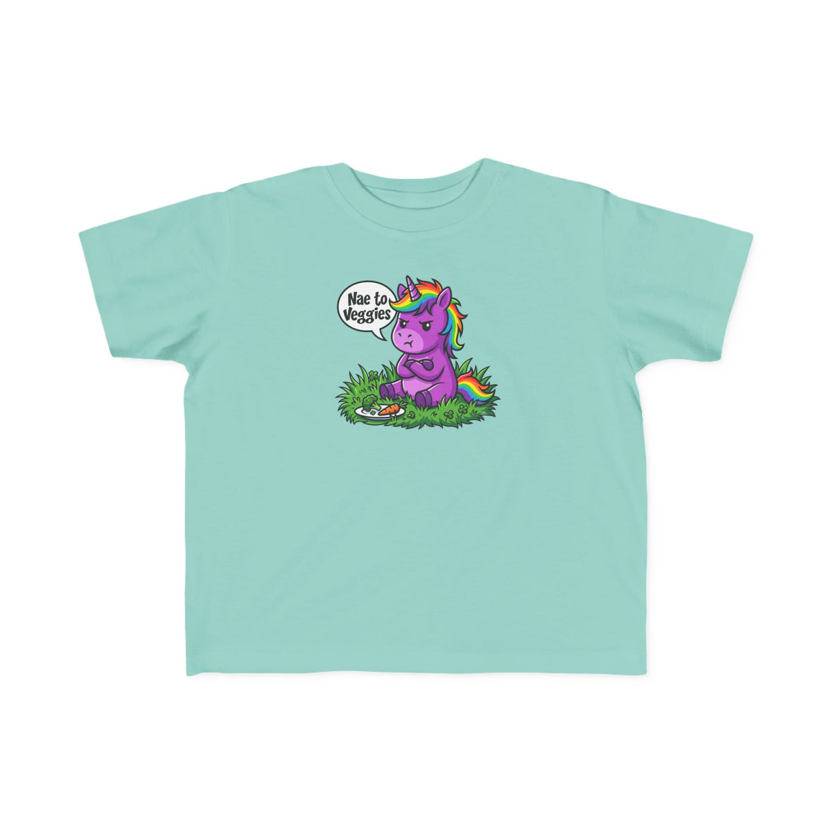Toddler Unicorn Tee — Cute Purple Unicorn Saying "Nae to Veggies"