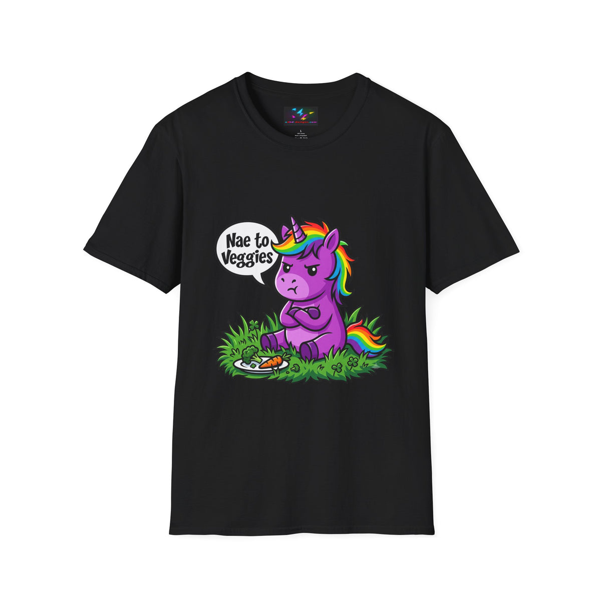 Unicorn T-Shirt — "Nae to Veggies" Funny Rainbow Unicorn Tee