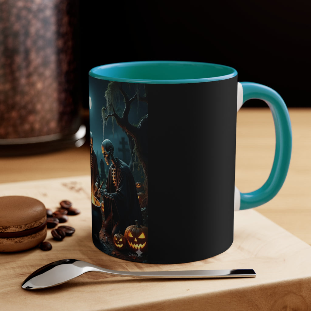 Halloween Skeleton Cauldron Mug — Spooky Pumpkin Night Coffee Cup
