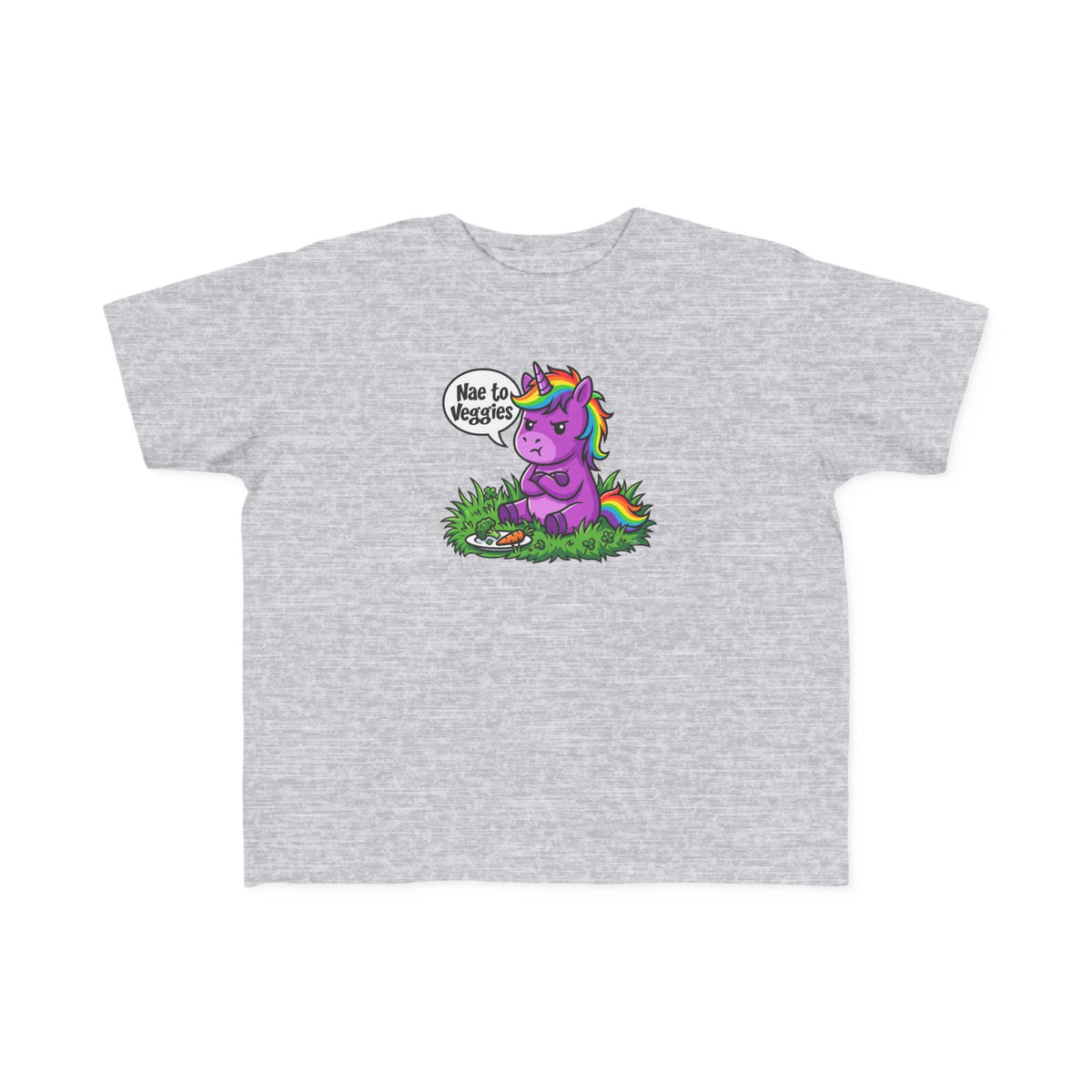 Toddler Unicorn Tee — Cute Purple Unicorn Saying "Nae to Veggies"