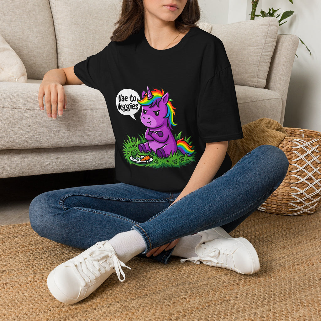 Unicorn T-Shirt — "Nae to Veggies" Funny Rainbow Unicorn Tee