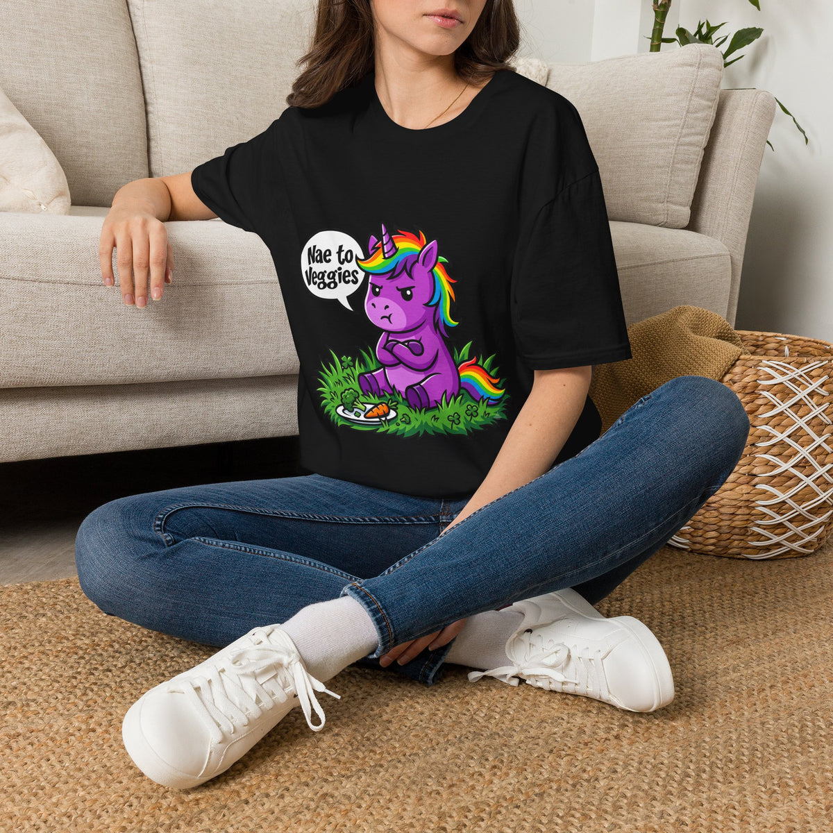 Unicorn T-Shirt — "Nae to Veggies" Funny Rainbow Unicorn Tee