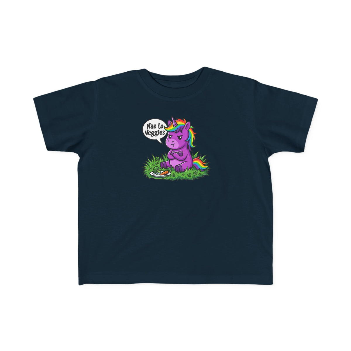 Toddler Unicorn Tee — Cute Purple Unicorn Saying "Nae to Veggies"