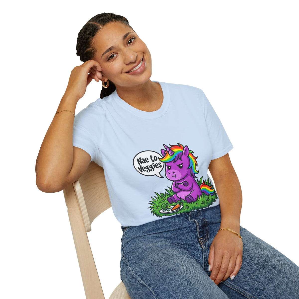 Unicorn T-Shirt — "Nae to Veggies" Funny Rainbow Unicorn Tee