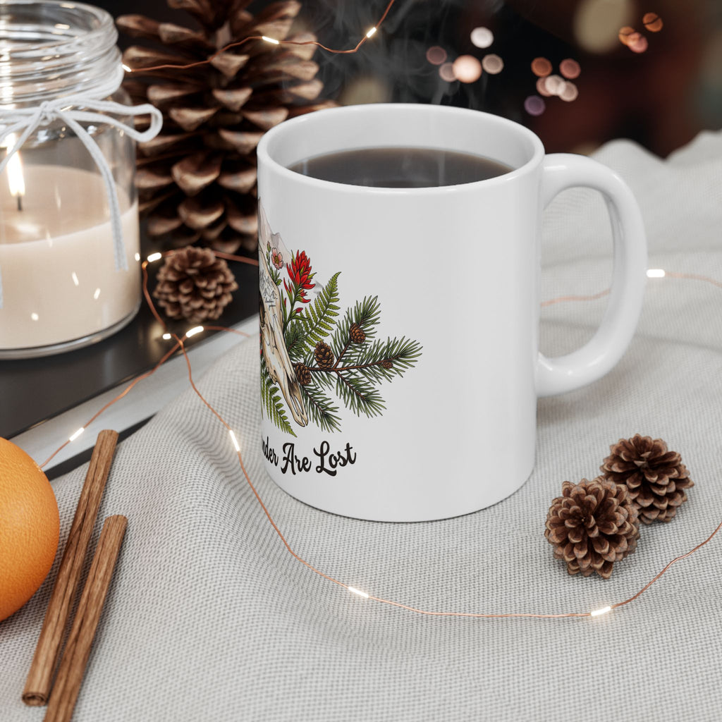 Adventure Compass Ceramic Mug — "Not All Who Wander Are Lost" Coffee Cup