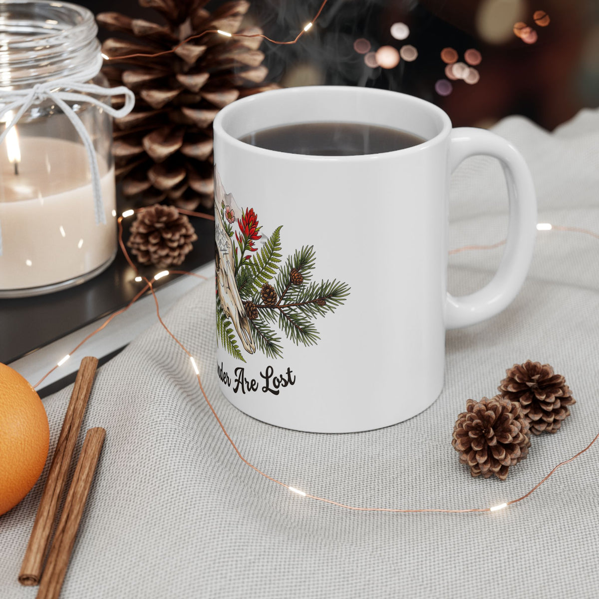 Adventure Compass Ceramic Mug — "Not All Who Wander Are Lost" Coffee Cup