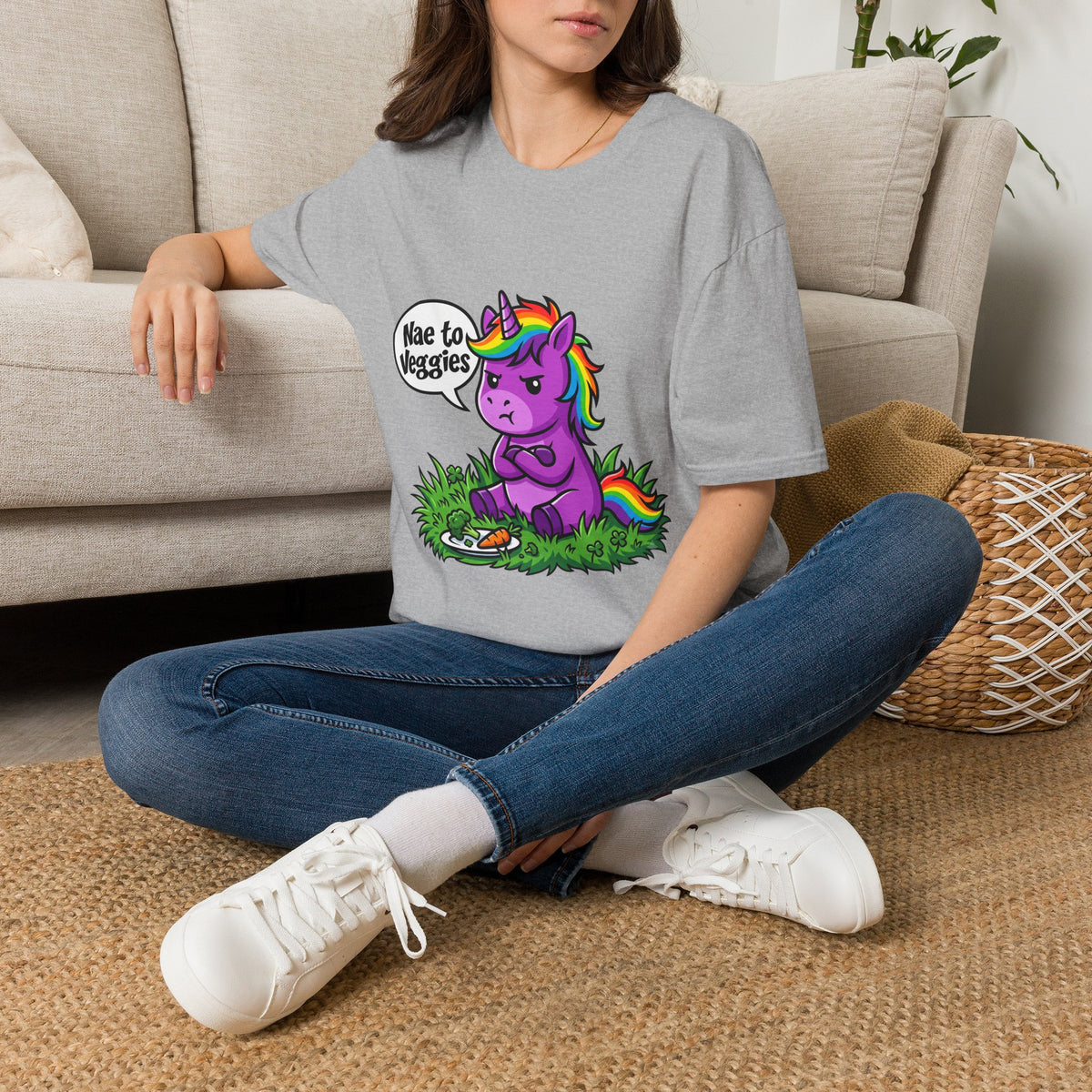 Unicorn T-Shirt — "Nae to Veggies" Funny Rainbow Unicorn Tee