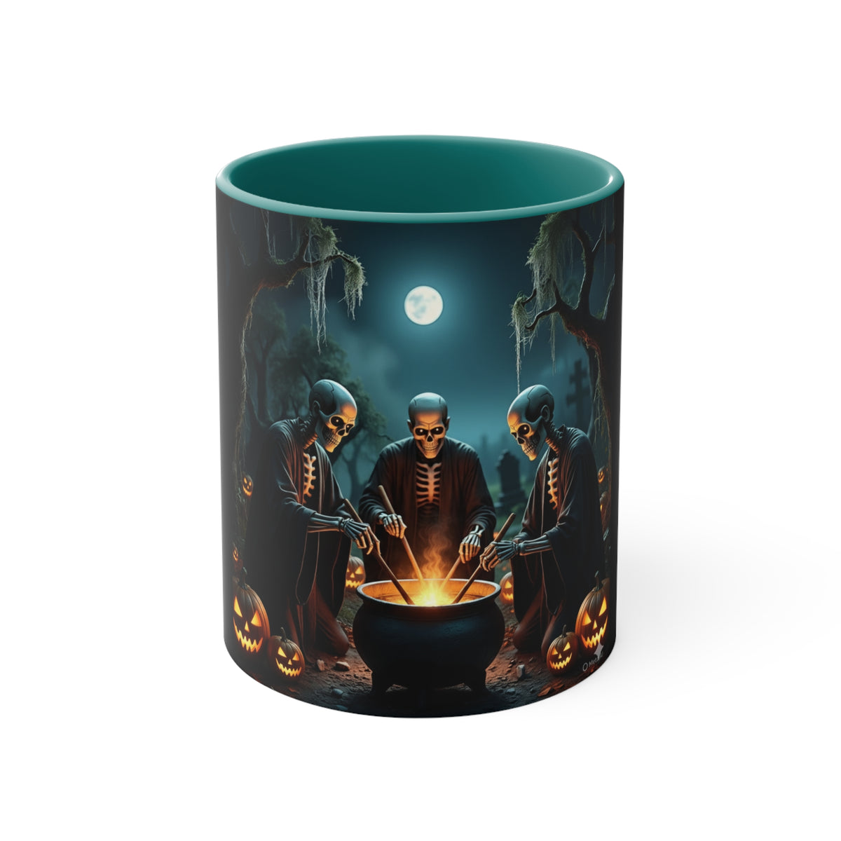 Halloween Skeleton Cauldron Mug — Spooky Pumpkin Night Coffee Cup