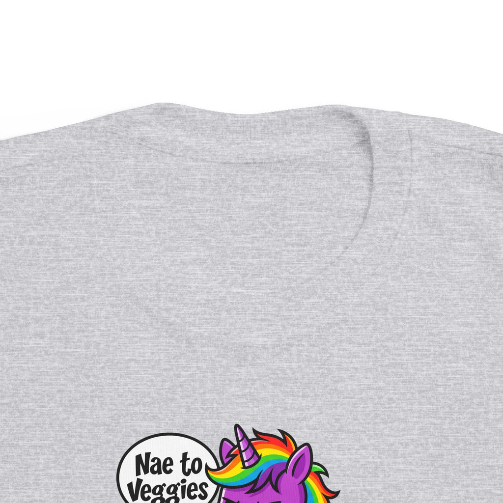 Toddler Unicorn Tee — Cute Purple Unicorn Saying "Nae to Veggies"