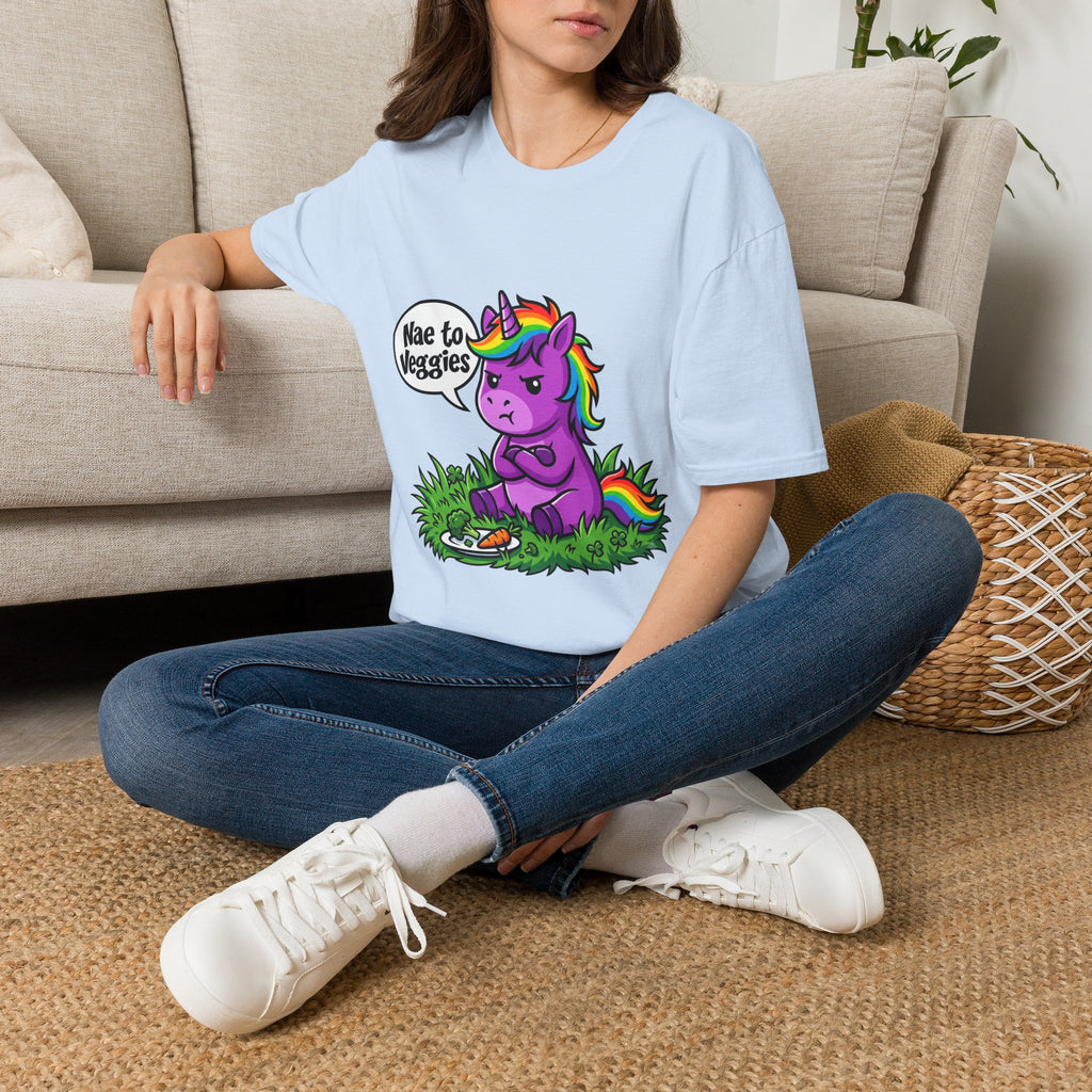 Unicorn T-Shirt — "Nae to Veggies" Funny Rainbow Unicorn Tee