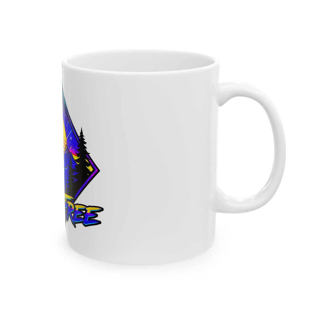 Roam Free Mountain Sunset Ceramic Mug — Adventure Travel Coffee Cup (11oz/15oz)