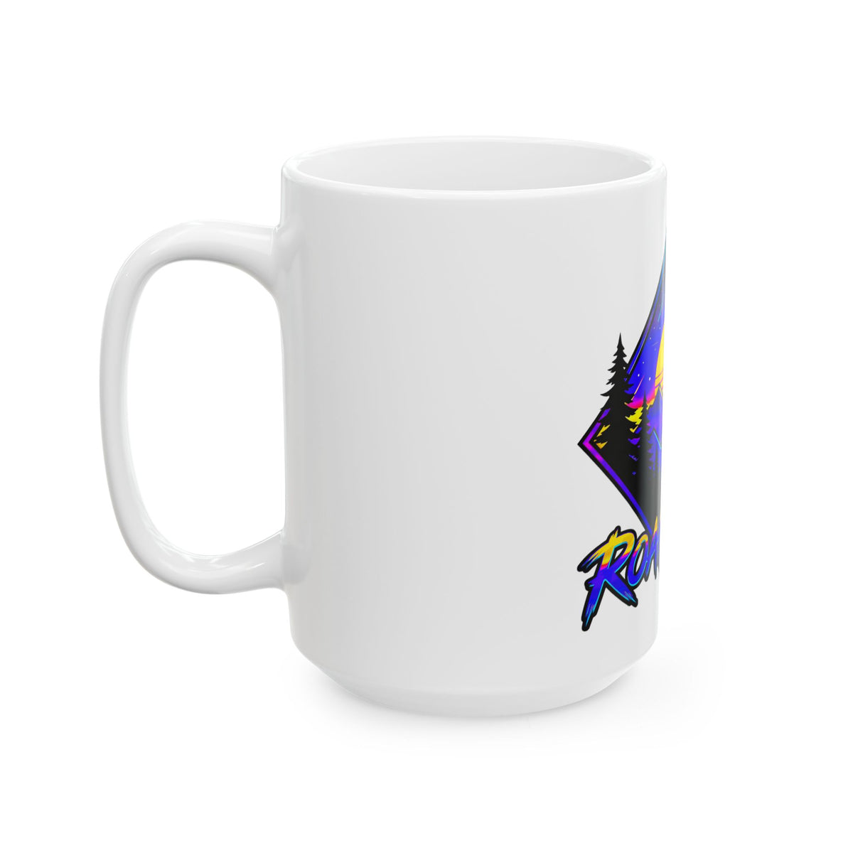 Roam Free Mountain Sunset Ceramic Mug — Adventure Travel Coffee Cup (11oz/15oz)