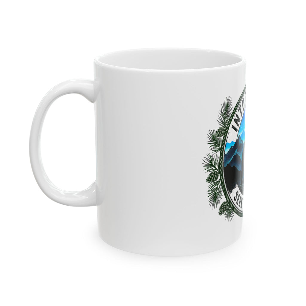 Into The Wild Ceramic Mug — "Seek & Explore" Bear Mountain Coffee Cup (11oz/15oz)