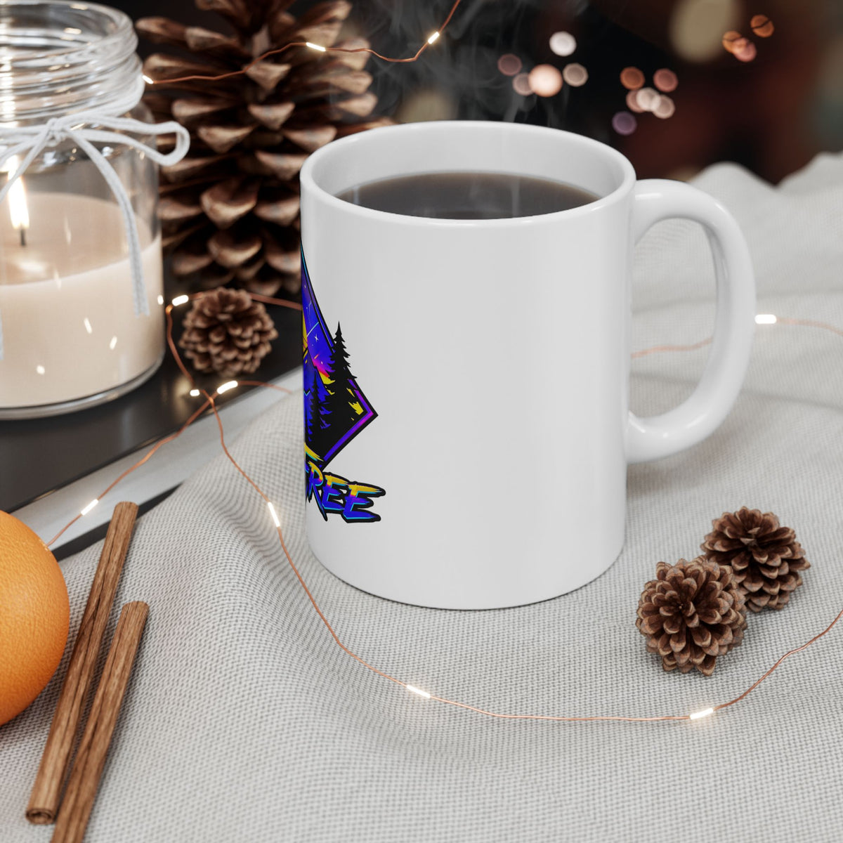 Roam Free Mountain Sunset Ceramic Mug — Adventure Travel Coffee Cup (11oz/15oz)