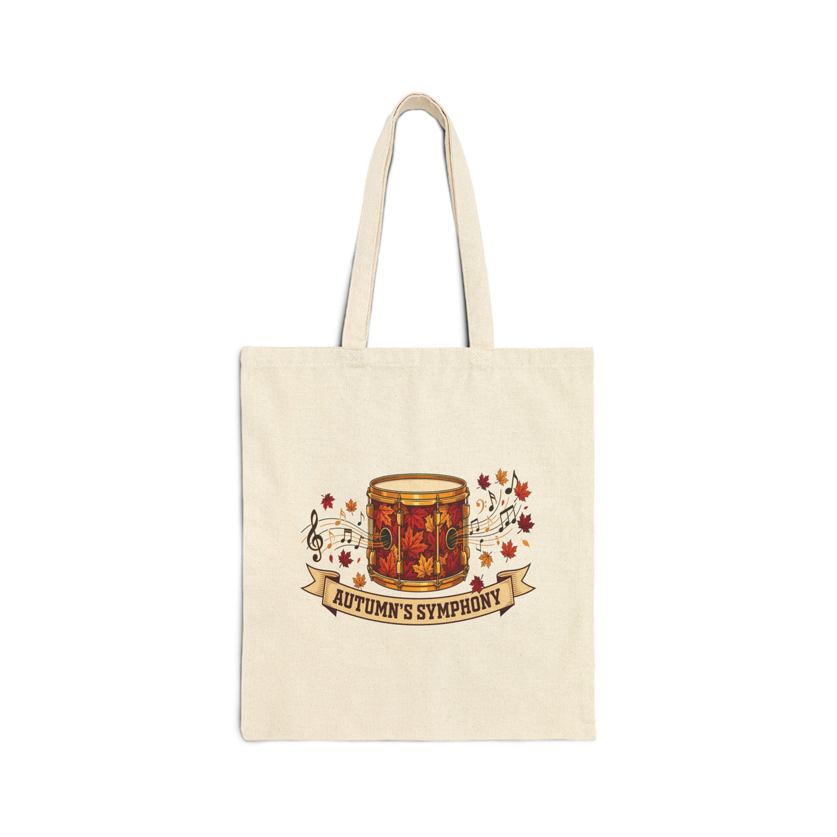Autumn's Symphony Canvas Tote — Fall Leaves Drum Design