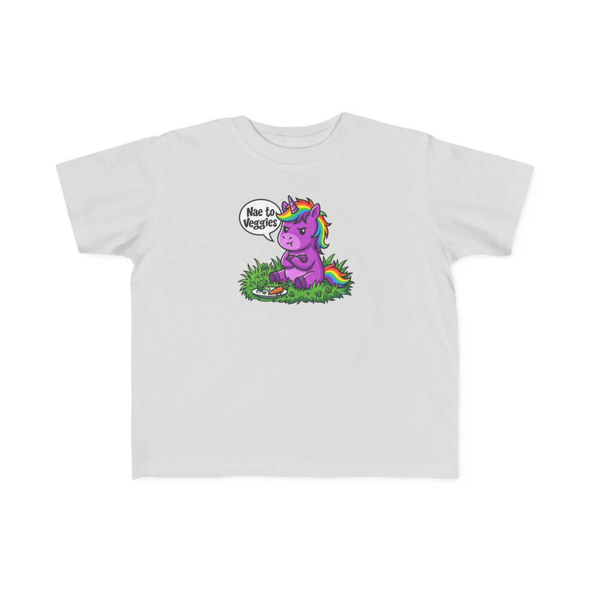 Toddler Unicorn Tee — Cute Purple Unicorn Saying "Nae to Veggies"