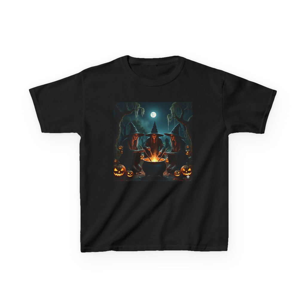 Kids Halloween Witch Campfire T‑Shirt — Spooky Pumpkin Night Tee