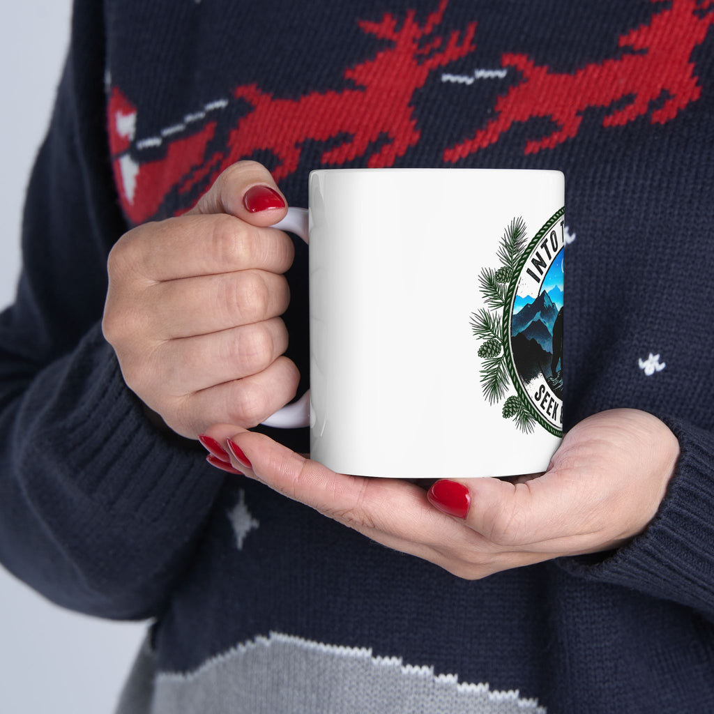 Into The Wild Ceramic Mug — "Seek & Explore" Bear Mountain Coffee Cup (11oz/15oz)