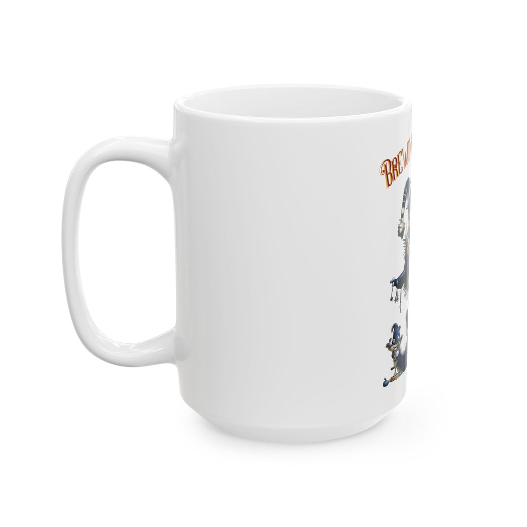 Brewing Up Mischief Ceramic Mug — Cute Witch Cat Halloween Coffee Cup (11oz & 15oz)