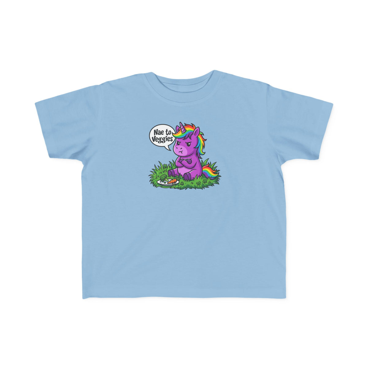 Toddler Unicorn Tee — Cute Purple Unicorn Saying "Nae to Veggies"