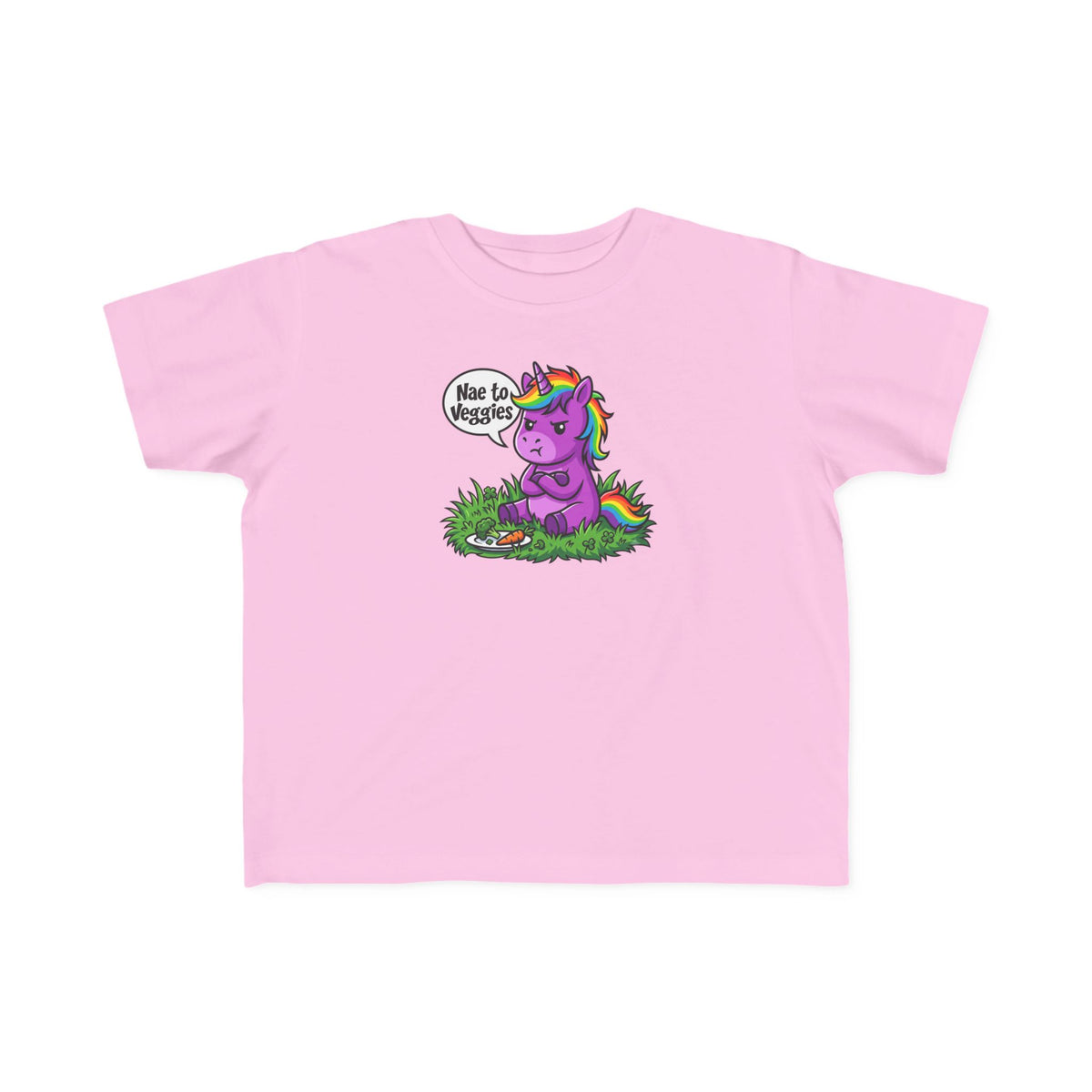Toddler Unicorn Tee — Cute Purple Unicorn Saying "Nae to Veggies"