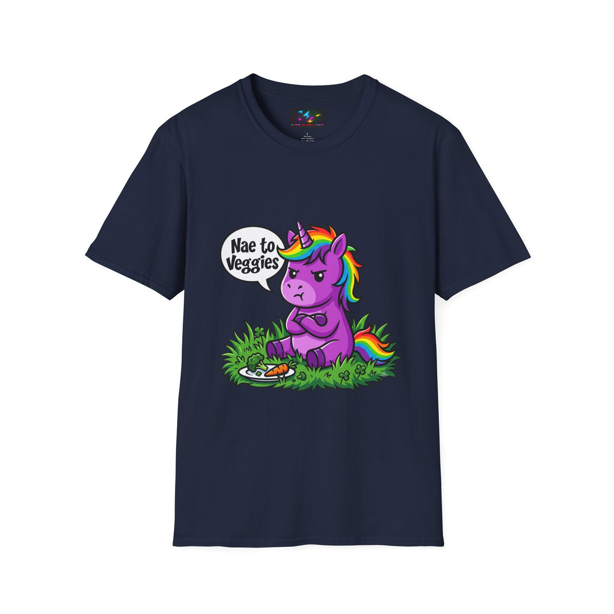 Unicorn T-Shirt — "Nae to Veggies" Funny Rainbow Unicorn Tee