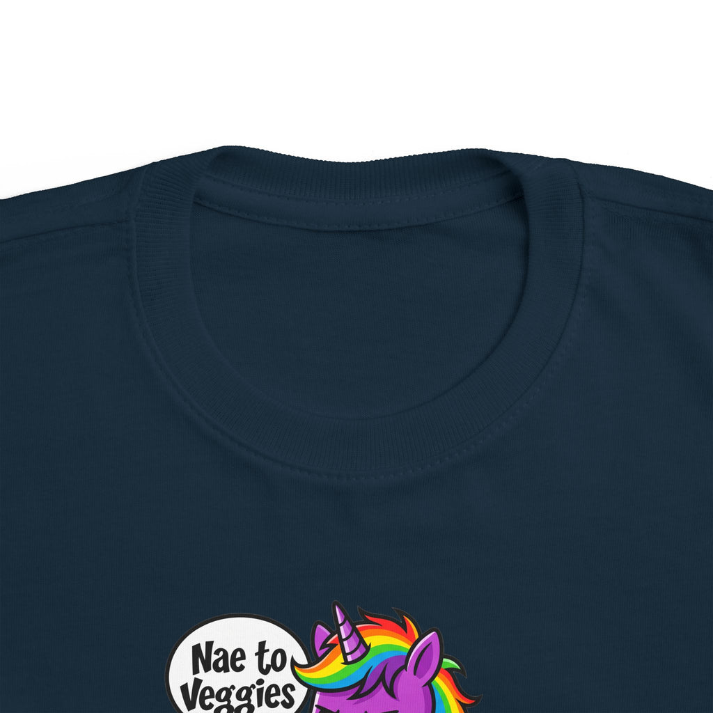 Toddler Unicorn Tee — Cute Purple Unicorn Saying "Nae to Veggies"